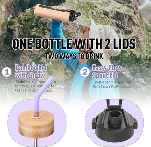 Glass Water Bottles with Straw -24oz- Water Bottle Phone Holder for Gym Sports Water Bottles with Silicone Sleeve Glass Drinking Bottles 2 Lids - Spout & Bamboo Straw Lid(Amber) in Saudi Arabia
