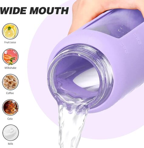 Glass Water Bottles with Straw -24oz- Water Bottle Phone Holder for Gym Sports Water Bottles with Silicone Sleeve Glass Drinking Bottles 2 Lids - Spout & Bamboo Straw Lid(Amber) in Saudi Arabia