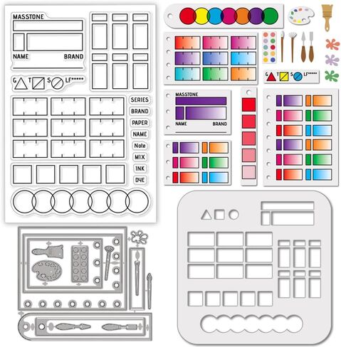 GLOBLELAND Color Palette Clear Stamps Cutting Dies PET Painting Stencils for Card Making Swatch Cards Silicone Stamp Metal Page Frame Die Cuts PET Paint Stencils for DIY Scrapbooking in Saudi Arabia