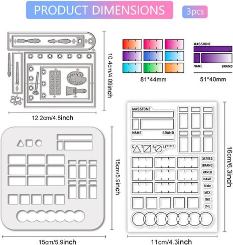 GLOBLELAND Color Palette Clear Stamps Cutting Dies PET Painting Stencils for Card Making Swatch Cards Silicone Stamp Metal Page Frame Die Cuts PET Paint Stencils for DIY Scrapbooking in Saudi Arabia