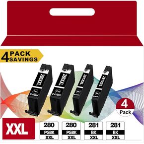 PGI-280 XXL PGBK/CLI-281 XXL Black Ink Replacement for Canon 280XXL 281XXL 280XL 281XL for TS6320 TR8622a TR8500 TR8620a TS9520 TR8600 TR8520 TR7520 TS6220 TR8622 TS702a TS9120 TS9521c Printer 4 Pack in Kuwait