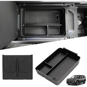 قطعتان من منظم وحدة التحكم المركزية لملحقات Hyundai Santa Fe 2025 2024 الداخلية - حصيرة شحن لاسلكية من السيليكون ووسادة حماية من السيليكون وصينية تنظيم وحدة التحكم المركزية وصندوق تخزين مسند الذراع، أسود in Kuwait