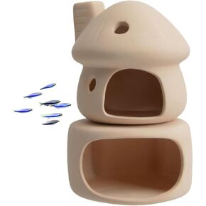 RUIAN Aquarium Mushroom House Decorations with Betta Fish Cave, Ceramic Cichlid Caves for Aquarium, Fish Tank Decoration, Syrian Hamster (White) in Kuwait