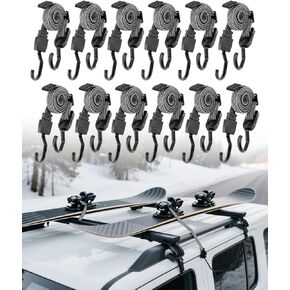 Bungee Cords w/Steel Hooks, Heavy-Duty Flat Bungy Cords with Metal Hook, Adjustable Elastic Rope Strap, for Outdoor, Bike, Truck, Camping, Cargo, 220lbs Tensile Strength, Black&Gray, 40 in 4 PCS in Kuwait