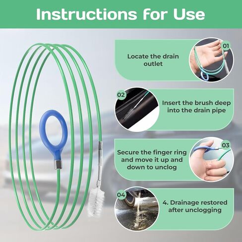 Auto Sun Roof Drain Cleaning Tool,120in Flexible Pipe Brush with 2Pcs Tube Cleaning Brushes for Automotive Sunroofs and Windshield Wiper Drain Holes (Green 120in) in Saudi Arabia
