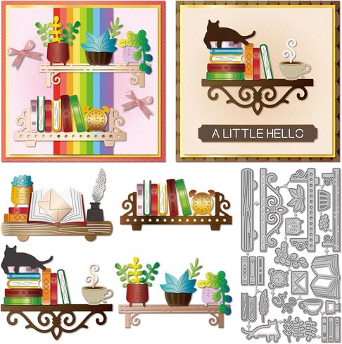 GLOBLELAND Flower Shelves Cutting Dies Book Leaf Metal Die Cuts Coffee Cat Cutting Embossing Templates for Scrapbooking Crafts Paper Cards Making in Saudi Arabia