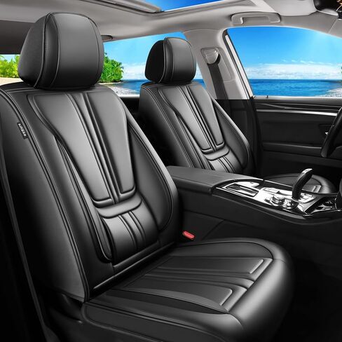 أغطية مقاعد السيارة Fit Kona متوافقة مع Hyundai Kona 2018-2024 2025. تغطية كاملة من الجلد المقاوم للماء، متوافق مع الوسادة الهوائية، واقي وسادة المقعد في جميع الأحوال الجوية - سهل التركيب (مجموعة كاملة، أسود) in Kuwait