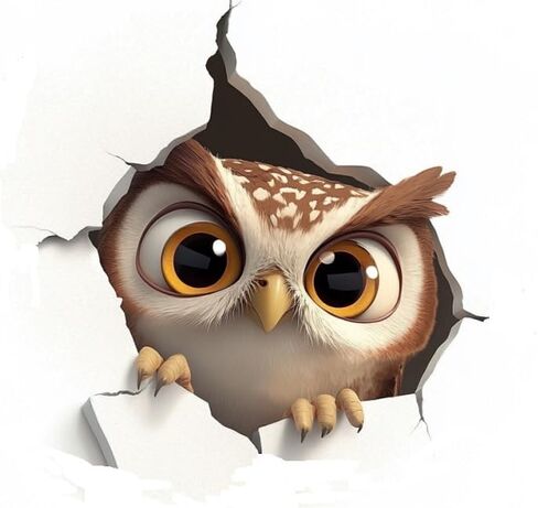 Peeking Owl 3D Broken Wall Car Decal, 3D Effect Broken Wall Peeking Design, Removable Vinyl Car Decor for Window or Bumper, (3D Cartoon) in Saudi Arabia