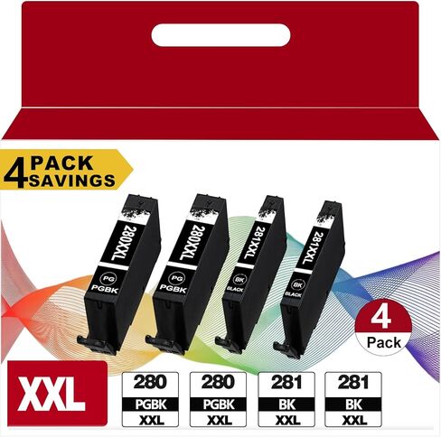 PGI-280 XXL PGBK/CLI-281 XXL استبدال الحبر الأسود لكانون 280XXL 281XXL 280XL 281XL لـ TS6320 TR8622a TR8500 TR8620a TS9520 TR8600 TR8520 TR7520 TS6220 TR8622 TS702a طابعة TS9120 TS9521c 4 عبوات in Kuwait
