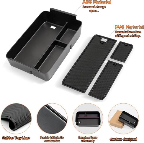 قطعتان من منظم وحدة التحكم المركزية لملحقات Hyundai Santa Fe 2025 2024 الداخلية - حصيرة شحن لاسلكية من السيليكون ووسادة حماية من السيليكون وصينية تنظيم وحدة التحكم المركزية وصندوق تخزين مسند الذراع، أسود in Kuwait