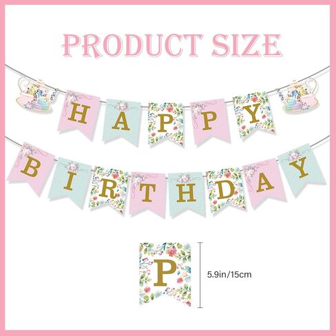 Tea Party Birthday Banner - Floral Tea Party Birthday Decorations Flower Wonderland Theme Party Supplies in Saudi Arabia