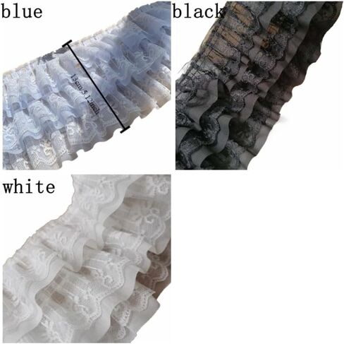 0.9m Tulle Lace Fabric Trim Ribbon Double-Layer Pleated Chiffon Lace Trim, Chiffon Jacquard Applique for DIY Sewing Crafts Pillowcase in Saudi Arabia