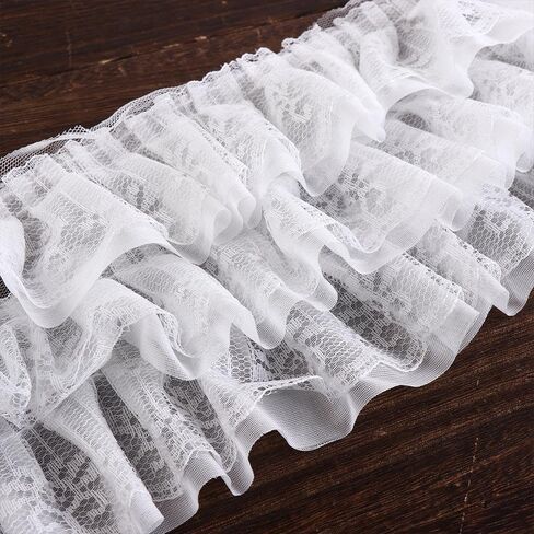 0.9m Tulle Lace Fabric Trim Ribbon Double-Layer Pleated Chiffon Lace Trim, Chiffon Jacquard Applique for DIY Sewing Crafts Pillowcase in Saudi Arabia