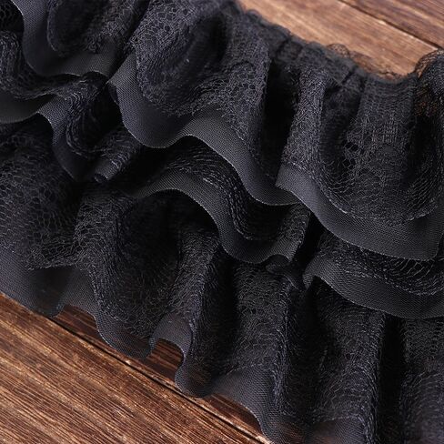 0.9m Tulle Lace Fabric Trim Ribbon Double-Layer Pleated Chiffon Lace Trim, Chiffon Jacquard Applique for DIY Sewing Crafts Pillowcase in Saudi Arabia