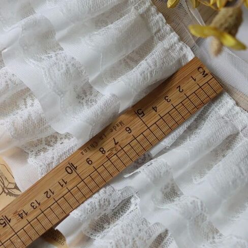 0.9m Tulle Lace Fabric Trim Ribbon Double-Layer Pleated Chiffon Lace Trim, Chiffon Jacquard Applique for DIY Sewing Crafts Pillowcase in Saudi Arabia
