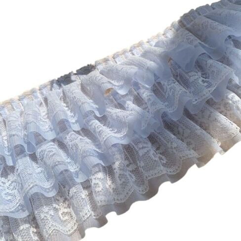 0.9m Tulle Lace Fabric Trim Ribbon Double-Layer Pleated Chiffon Lace Trim, Chiffon Jacquard Applique for DIY Sewing Crafts Pillowcase in Saudi Arabia