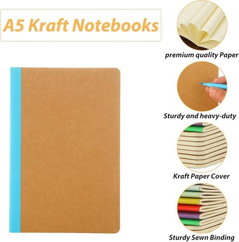 MIVIDE 50 Pack A5 Blank Kraft Notebooks, Bulk Pack 8.3" x 5.5" Notebooks 30 Sheets 60 Pages, Lined Travel Notebooks for Writing, Making Plans, School Office Supplies in Kuwait