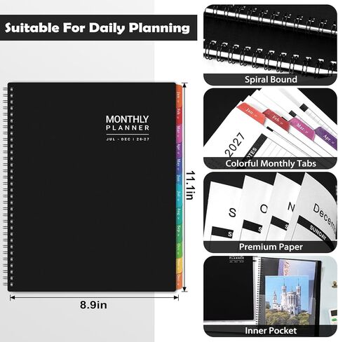 2025 Monthly Planner - Monthly Planner 2025, JAN 2025 - DEC 2025, 8.9" x 11.1" Monthly Calendar Planner 2025, Monthly Tabs, Premium Paper, Black in Saudi Arabia