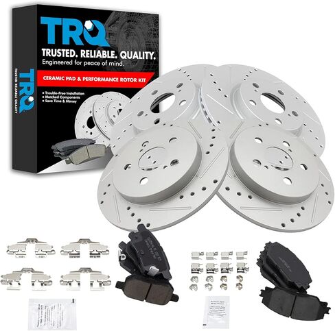 TRQ Front and Rear Performance Brake Pad & Rotor Kit Brake Pads Brake Rotors Set Ceramic Premium G-Coated Compatible with 2009-2010 Pontiac Vibe 2014-2019 Toyota Corolla 2009-2013 Matrix in Saudi Arabia