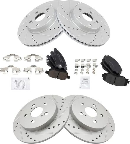 TRQ Front and Rear Performance Brake Pad & Rotor Kit Brake Pads Brake Rotors Set Ceramic Premium G-Coated Compatible with 2009-2010 Pontiac Vibe 2014-2019 Toyota Corolla 2009-2013 Matrix in Saudi Arabia