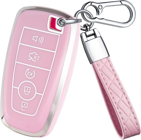 غطاء غطاء مفتاح Ford Key Fob - غطاء حماية من مادة TPU متوافق مع Ford Explorer Escape Edge Expedition Bronco Fusion F150 F250 F350 F450 F550 Maverick Mustang، 5 أزرار باللون الوردي in Saudi Arabia