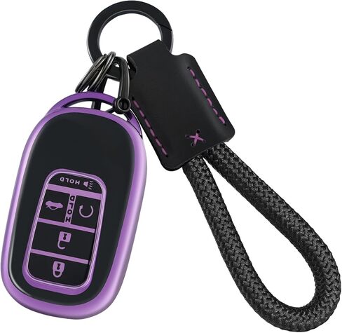 EnerCharge for Honda Key fob Cover with Keychain, Black TPU Car Key Case Protector Compatible with 2022 2023 2024 Honda Accord Civic HR-V CR-V Pilot Smart Key Fob Case (Black Purple) in Saudi Arabia