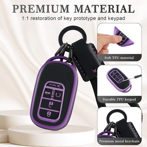 EnerCharge for Honda Key fob Cover with Keychain, Black TPU Car Key Case Protector Compatible with 2022 2023 2024 Honda Accord Civic HR-V CR-V Pilot Smart Key Fob Case (Black Purple) in Saudi Arabia