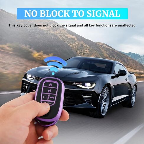 EnerCharge for Honda Key fob Cover with Keychain, Black TPU Car Key Case Protector Compatible with 2022 2023 2024 Honda Accord Civic HR-V CR-V Pilot Smart Key Fob Case (Black Purple) in Saudi Arabia