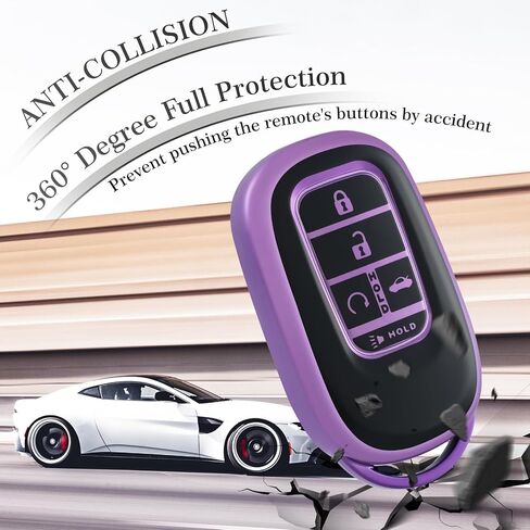 EnerCharge for Honda Key fob Cover with Keychain, Black TPU Car Key Case Protector Compatible with 2022 2023 2024 Honda Accord Civic HR-V CR-V Pilot Smart Key Fob Case (Black Purple) in Saudi Arabia