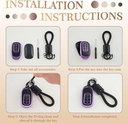 EnerCharge for Honda Key fob Cover with Keychain, Black TPU Car Key Case Protector Compatible with 2022 2023 2024 Honda Accord Civic HR-V CR-V Pilot Smart Key Fob Case (Black Purple) in Saudi Arabia