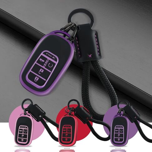 EnerCharge for Honda Key fob Cover with Keychain, Black TPU Car Key Case Protector Compatible with 2022 2023 2024 Honda Accord Civic HR-V CR-V Pilot Smart Key Fob Case (Black Purple) in Saudi Arabia