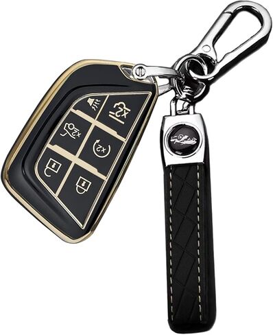 غطاء مفتاح RPKEY مناسب لـ Escalade: 6 أزرار حافظة مفاتيح مع سلسلة مفاتيح تناسب Cadillac Escalade أو Escalade ESV 2021 2022 2023 واقي جهاز التحكم عن بعد أسود in Saudi Arabia
