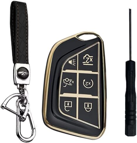 غطاء مفتاح RPKEY مناسب لـ Escalade: 6 أزرار حافظة مفاتيح مع سلسلة مفاتيح تناسب Cadillac Escalade أو Escalade ESV 2021 2022 2023 واقي جهاز التحكم عن بعد أسود in Saudi Arabia