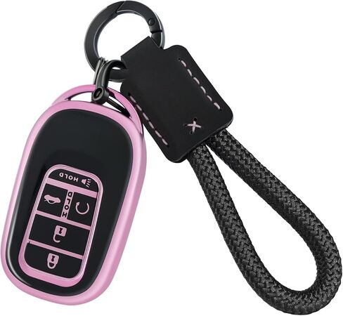 غطاء EnerCharge لمفتاح Honda Key fob مع سلسلة مفاتيح، واقي حافظة مفتاح السيارة TPU أسود متوافق مع 2022 2023 2024 Honda Accord Civic HR-V CR-V Pilot Smart Key Fob Case (أسود أرجواني) in Saudi Arabia