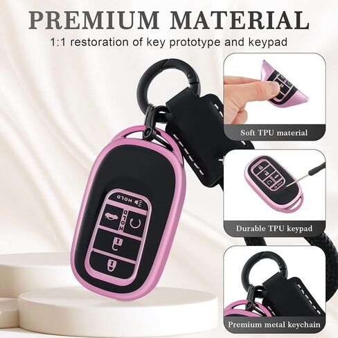 غطاء EnerCharge لمفتاح Honda Key fob مع سلسلة مفاتيح، واقي حافظة مفتاح السيارة TPU أسود متوافق مع 2022 2023 2024 Honda Accord Civic HR-V CR-V Pilot Smart Key Fob Case (أسود أرجواني) in Saudi Arabia