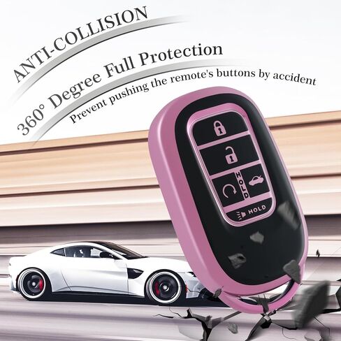 غطاء EnerCharge لمفتاح Honda Key fob مع سلسلة مفاتيح، واقي حافظة مفتاح السيارة TPU أسود متوافق مع 2022 2023 2024 Honda Accord Civic HR-V CR-V Pilot Smart Key Fob Case (أسود أرجواني) in Saudi Arabia