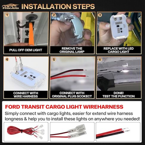 4PCS Transit Interior Carbin Courtesy Load Space Area Roof Top Cargo Van LED Lights with Wire Harness Accessories for 2014-2024 Ford Transit 150 250 350 HD Connect, White 6000K in Saudi Arabia