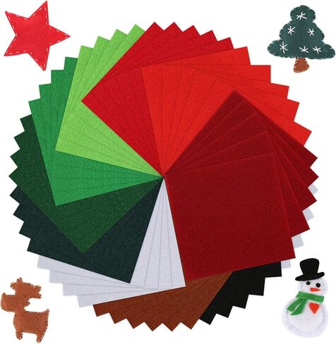 Pllieay 30 Pieces Felt Fabric Sheets for Christmas, 10 Colors Craft Felt Sheets Patchwork Sewing DIY Craft for Art Making and Christmas Decoration, 1.3mm, 5.9 by 5.9 Inch in Kuwait