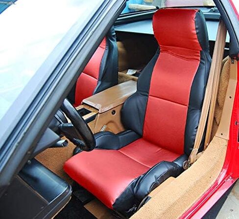 أغطية مقاعد أمامية من الجلد الاصطناعي مصنوعة حسب الطلب من Iggee مصممة لرياضة 84-93 Chevy Corvette C4 Type1 (أسود/أحمر) in Kuwait