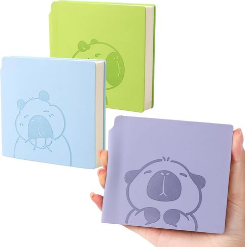 BOBO RABBIT 3 عبوات من دفاتر الملاحظات الفارغة الصغيرة حجم الجيب دفتر يوميات ورقي غير مبطن إجمالي 600 صفحة كتاب رسم صغير من الجلد الناعم بدون خط كراسة رسم كرتونية نمط كابيبارا للمسافرين رسم رسم السفر مسطح، 3.9 بوصة × 3.9 بوصة داخلي (مربع صغير) in Kuwait
