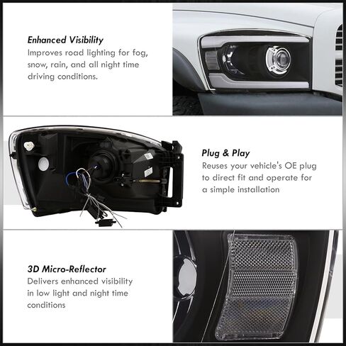 AJP الموزعين LED DRL أنبوب بار القيادة العارض رئيس أضواء الوفير الزاوية مصابيح إشارة زوج الجمعية LH RH يسار + يمين متوافق/استبدال لرام 1500 2500 3500 2006 2007 2008 2009 06 07 08 09 in Kuwait