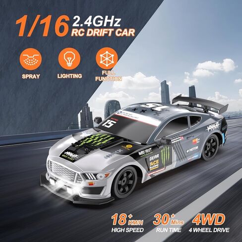 سيارة دولوكس RC الانجراف بمقياس 1/16 سيارة تحكم عن بعد 2.4 جيجا هرتز 4WD 30+KM/H سيارة عالية السرعة مع أضواء LED، إطارات انجراف إضافية ألعاب سيارات السباق هدايا عيد ميلاد للأولاد البالغين، بطاريتان، أسود in Kuwait