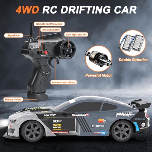 سيارة دولوكس RC الانجراف بمقياس 1/16 سيارة تحكم عن بعد 2.4 جيجا هرتز 4WD 30+KM/H سيارة عالية السرعة مع أضواء LED، إطارات انجراف إضافية ألعاب سيارات السباق هدايا عيد ميلاد للأولاد البالغين، بطاريتان، أسود in Kuwait