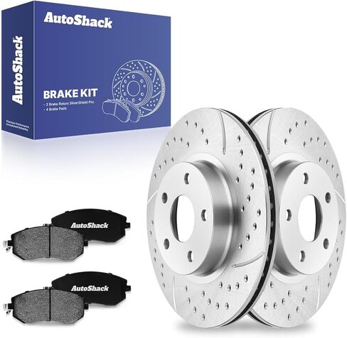 AutoShack 10.91" (277 mm) Front Vented Drilled & Slotted Brake Rotors E-Coated + Ceramic Brake Pads Replacement for 2010-2016 Subaru Impreza 2013-2016 Scion FR-S 6-PC Brake Kit ShadowGuard in Saudi Arabia