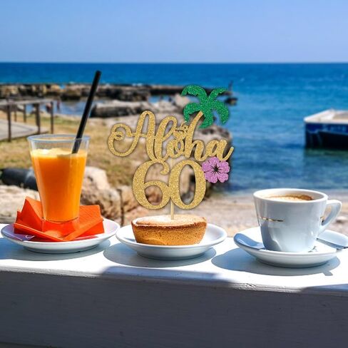 غلاف كعكة ألوها 60 ذهبي لامع، مرحبًا 60/هتاف إلى 60 عامًا/عيد ميلاد سعيد 60/ذكرى سنوية، ديكورات حفلات عيد الميلاد الستين بطابع هاواي الاستوائي in Kuwait