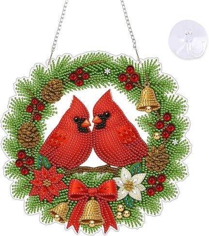 Yunzlly DIY مجموعات القلادة الفنية الماسية المعلقة لعيد الميلاد، مجموعة زينة خاصة للرسم الماسي الكريستالي للبالغين، لوحة رسم أحجار كريمة من الأكريليك (كرادلة عيد الميلاد) in Kuwait
