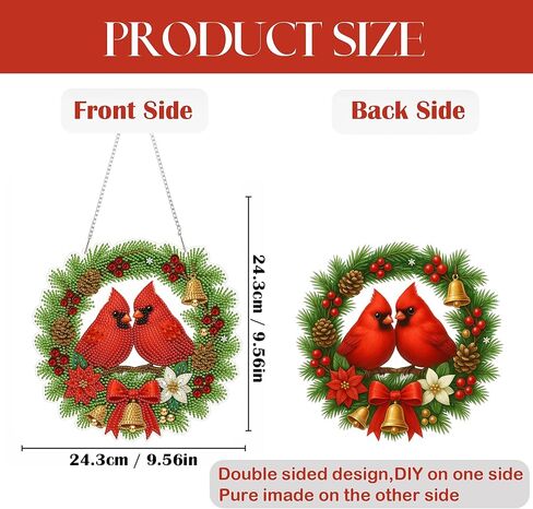 Yunzlly DIY مجموعات القلادة الفنية الماسية المعلقة لعيد الميلاد، مجموعة زينة خاصة للرسم الماسي الكريستالي للبالغين، لوحة رسم أحجار كريمة من الأكريليك (كرادلة عيد الميلاد) in Kuwait