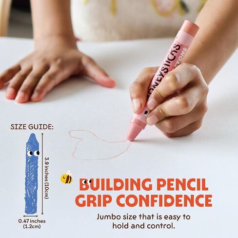 هوني ستيكس اقلام شمع العسل النقي - حجم كبير للأيدي الصغيرة - مصنوعة يدويا في نيوزيلندا - عبوة من 16 قطعة in Kuwait