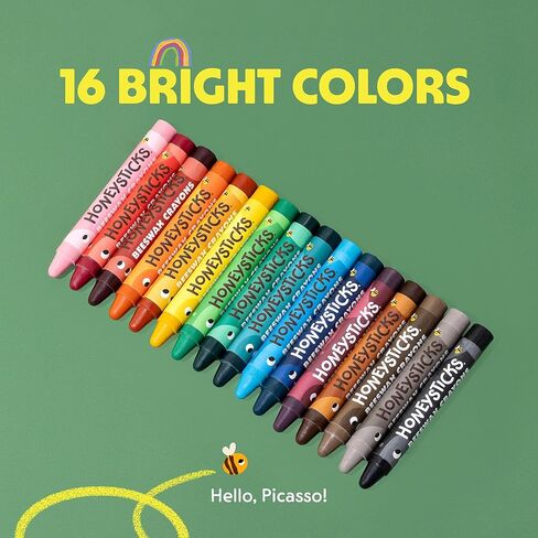 هوني ستيكس اقلام شمع العسل النقي - حجم كبير للأيدي الصغيرة - مصنوعة يدويا في نيوزيلندا - عبوة من 16 قطعة in Kuwait