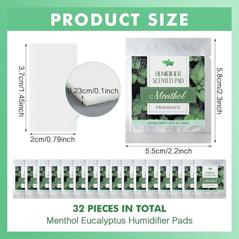 32 Pcs Humidifier Scented Pads 1.46 x 0.8 Inch Replacement Vapor Pads 8 Styles Universal Vapor Pads Eucalyptus Menthol 8h Long Lasting Relief Vapor Scented Pads for Humidifier Home Office in Kuwait